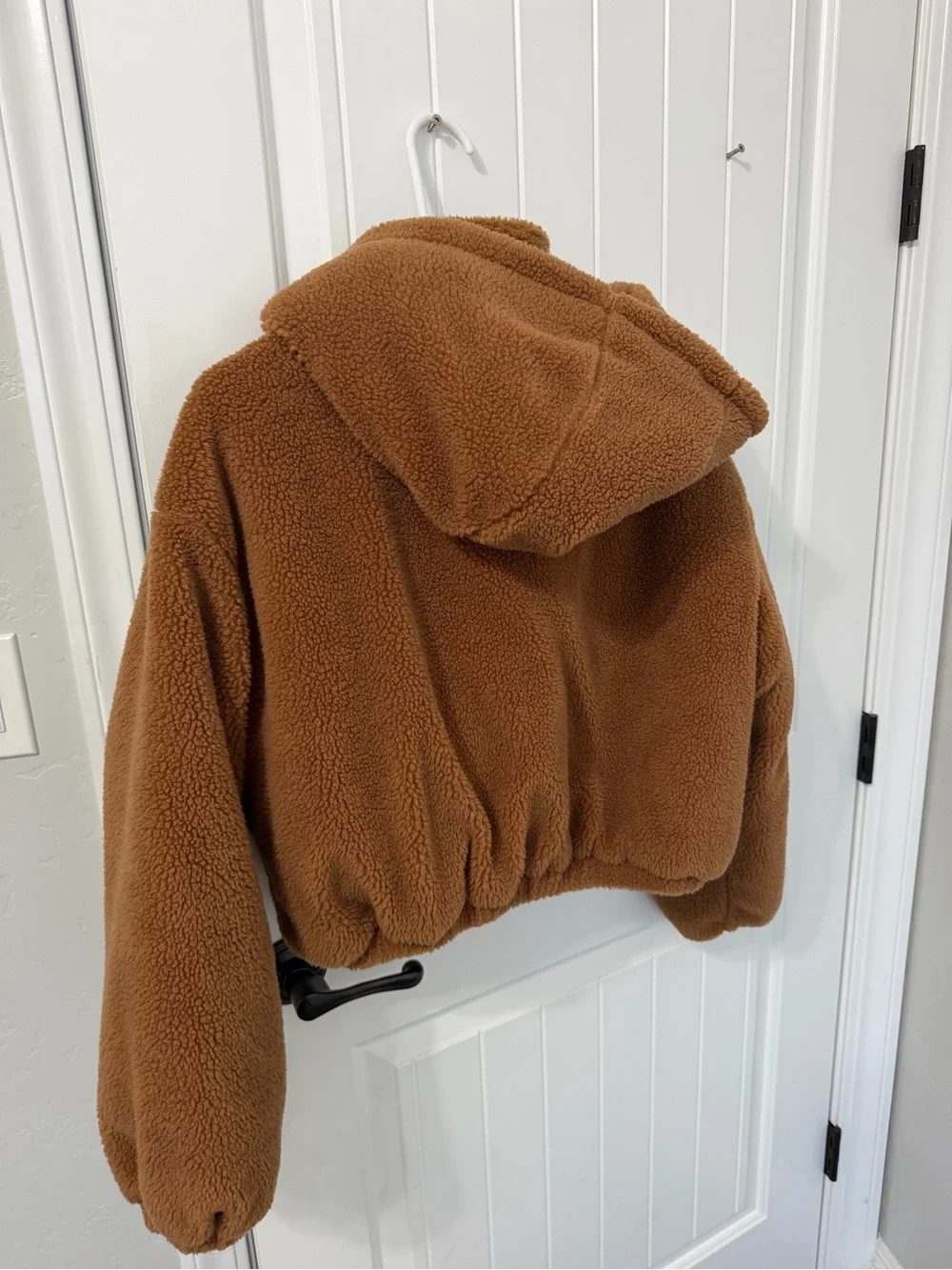 SHEIN Chestnut Brown Hooded Teddy Zip Jacket